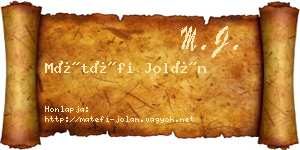 Mátéfi Jolán névjegykártya